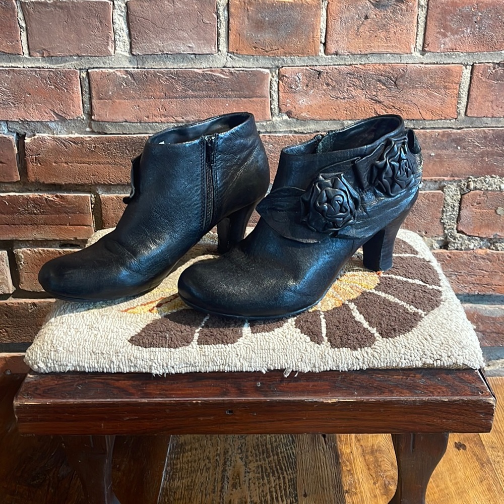 Floral leather ankle booties